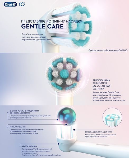 Сменные насадки на электрическую зубную щетку Oral-B iO Gentle Care (Германия), 4 шт, белые НФ-00000859 фото