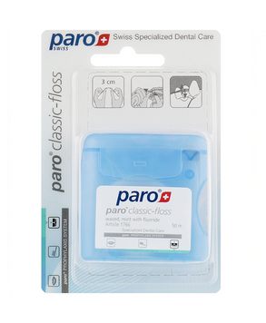 Зубная нить с мятой и фторидом натрия Paro Swiss (Швейцария), вощеная, 50 м НФ-00000626 фото