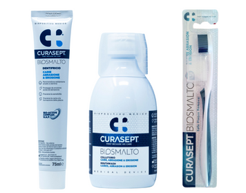 Акционный набор зубная паста + ополаскиватель + щетка Curasept Biosmalto Caries Abrasion & Erosion НФ-00000956 фото